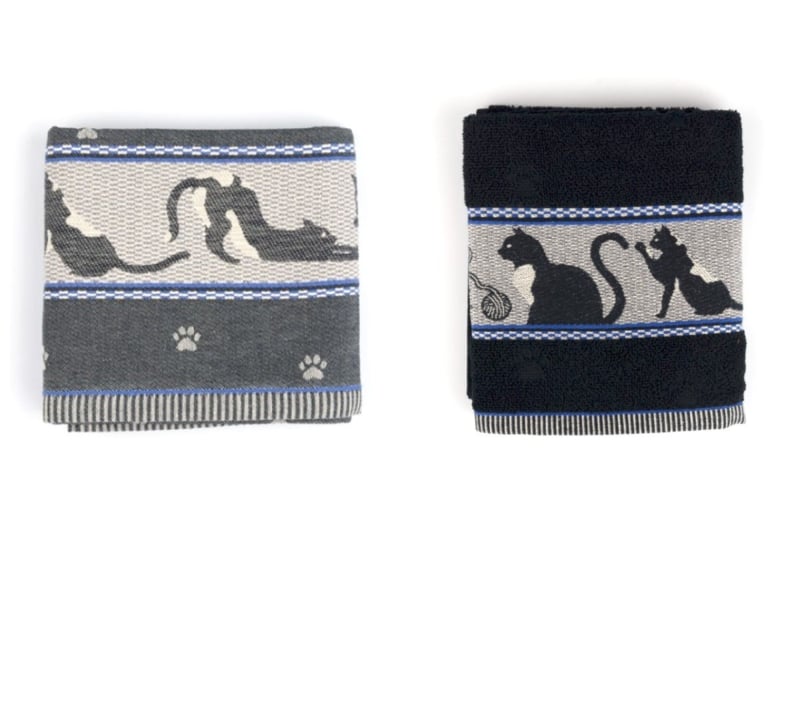 Bunzlau Castle Handdoek en Theedoek Set Katten - Zwart