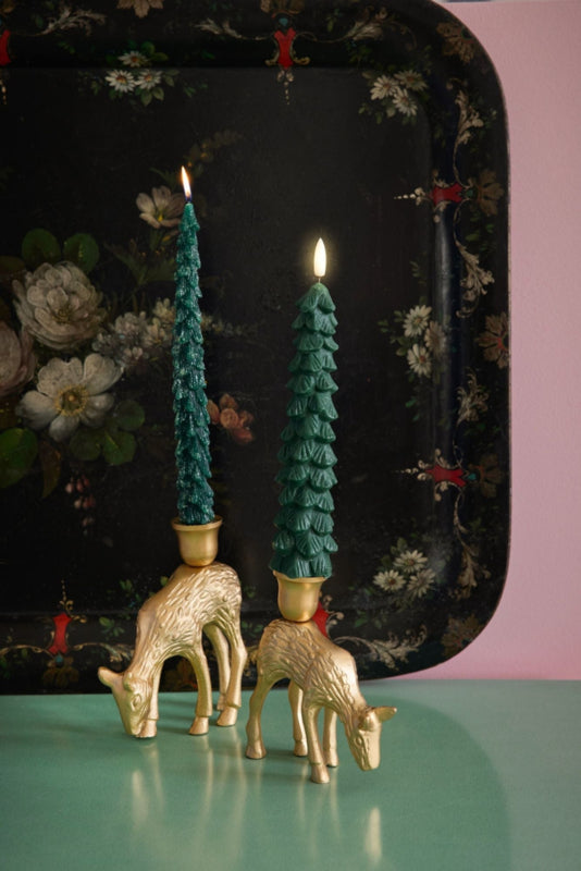 Goldener Hirsch-Kerzenständer aus Gusseisen, 16 cm, Rice by Rice