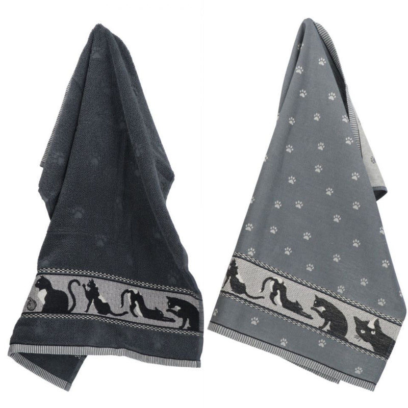 Bunzlau Castle Handdoek en Theedoek Set Katten - Antraciet