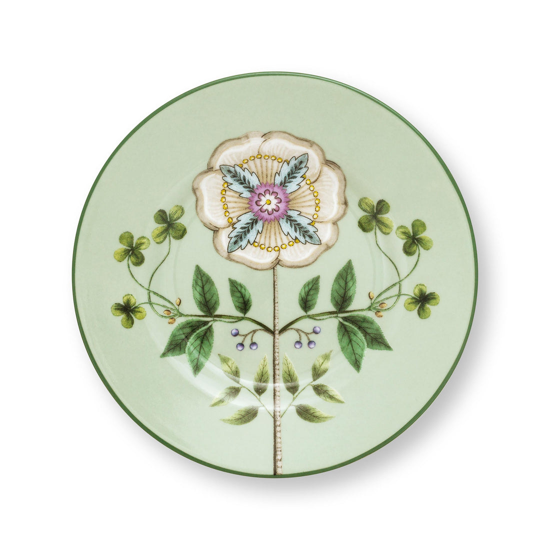 Lichtgroen petit four bord van Pip Studio Lily en Lotus collectie, porselein diameter 12 cm