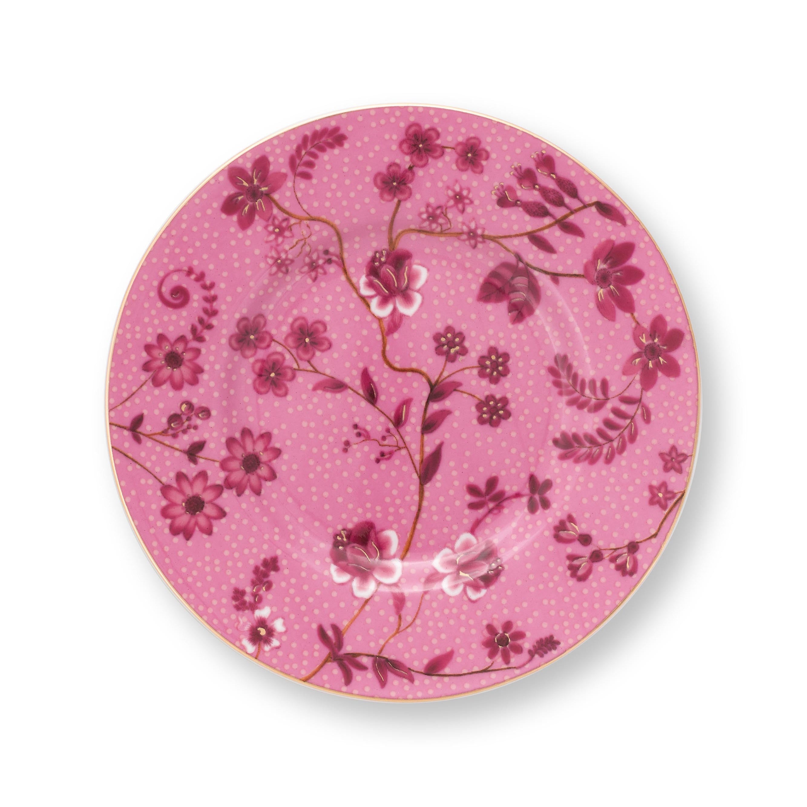 Pip Studio Jolie Flowers pink Petit Four bordje - Ø12 cm - Roze