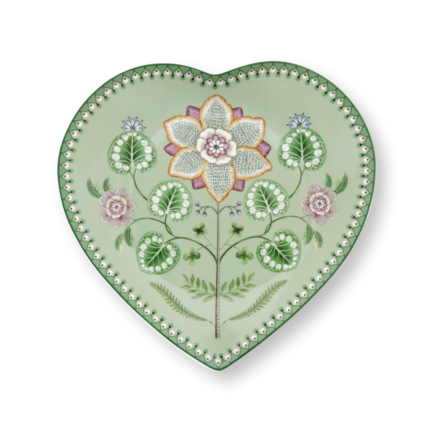 Lichtgroen hart bord met lotusbloem. Pip Studio Lily en Lotus light green. Vaatwasserbestendig. set van 2.