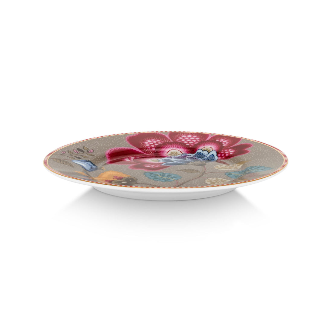 zijkant gebaksbordje pip studio beige met bloemen