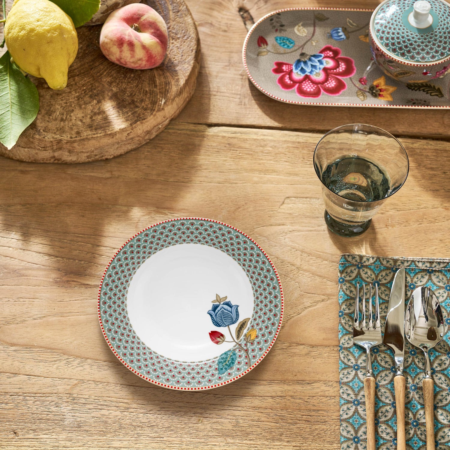Pip Studio Blooming Tales Diepe Borden | Set van 4 | Blauw