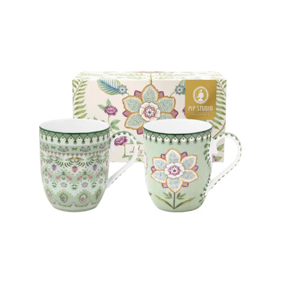 Groene mokken set Pip Studio Servies Lily &amp; Lotus groen Small 145ml, porselein, vaatwasserbestendig, magnetronbestendig