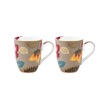 Pip Studio mokken set Large 350ml beige bloemen Blooming Tales