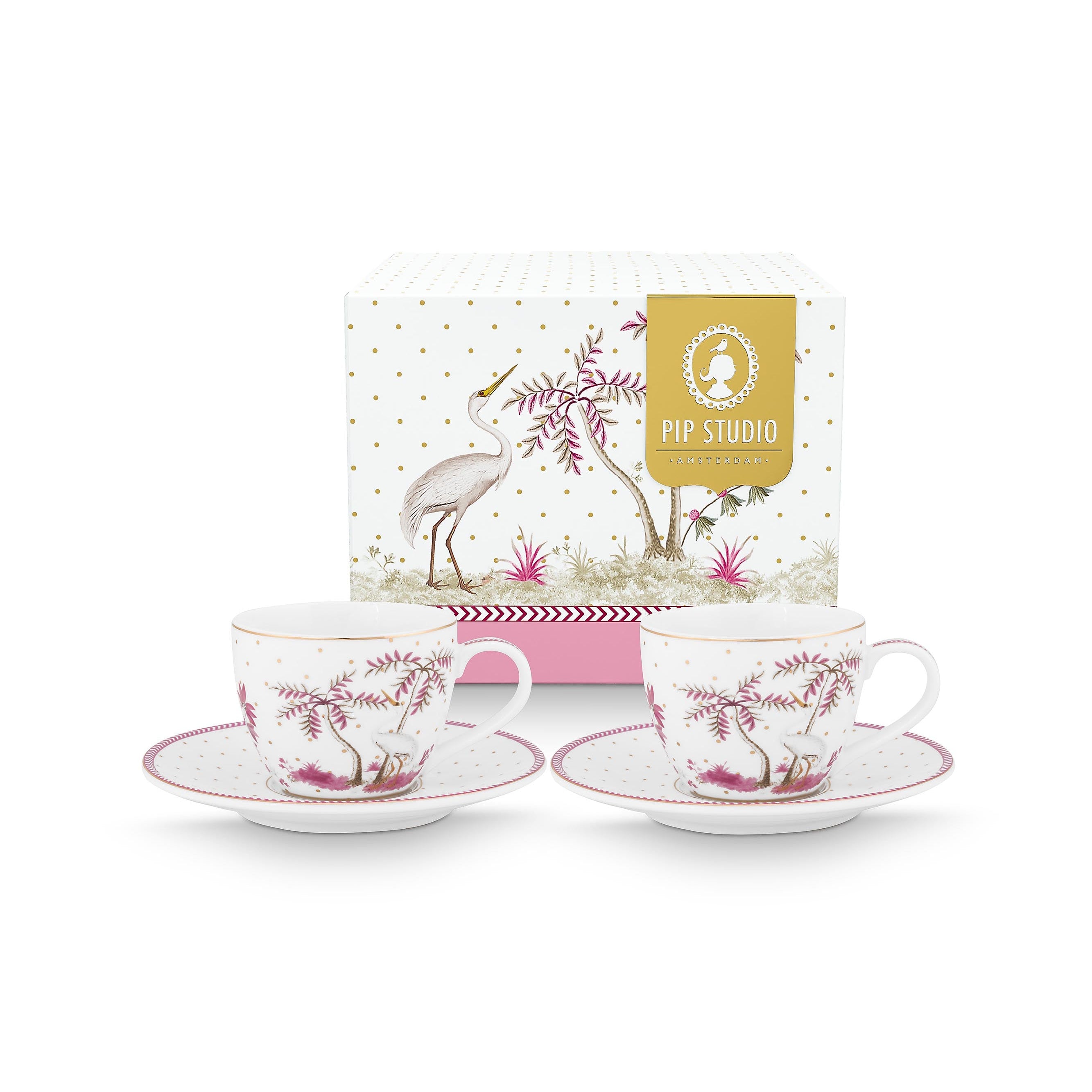 Pip Studio Jolie Pink Espresso Kop &amp; Schotel Set van 2 - 120 ml