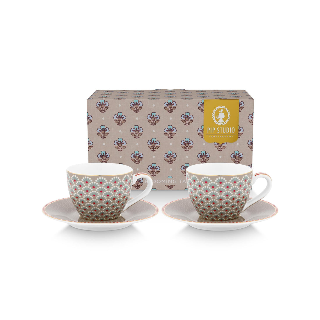 Set van twee espresso kopjes met schotel in beige van Pip Studio servies