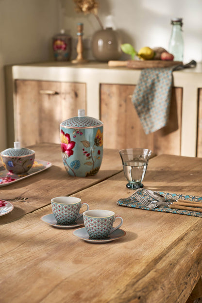 Pip Studio Blooming Tales Blue Espresso Cup and Saucer Set of 2 - 120ml