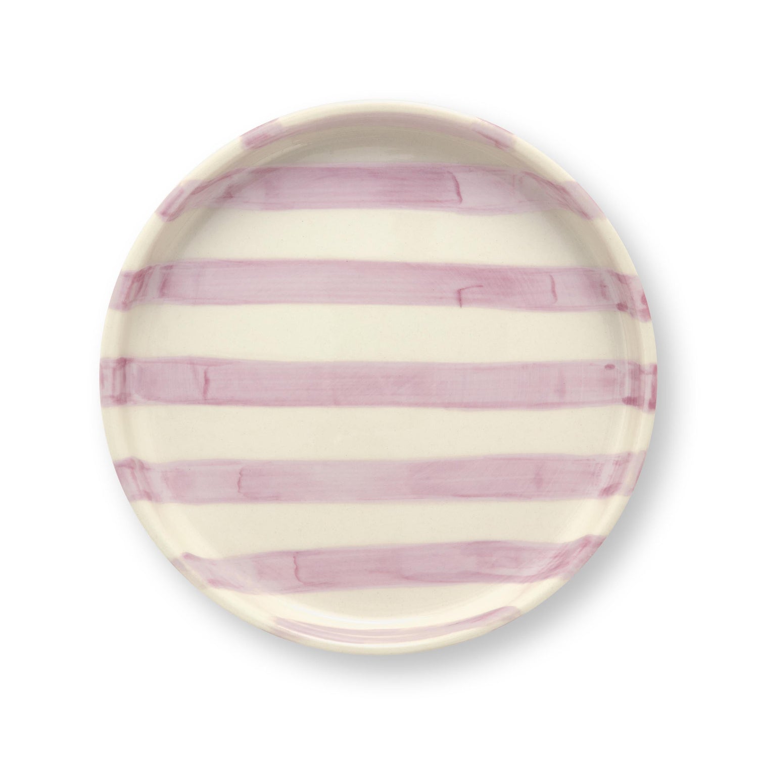 VT Wonen gebaksbord Stripes van stoneware met handgeschilderd strepenpatroon in lila, geel, rood, blauw en groen.