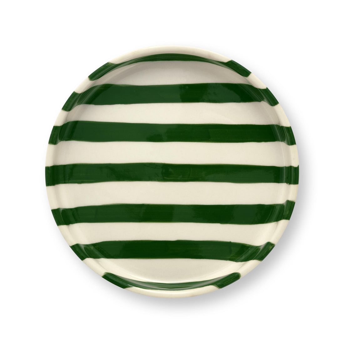 VT Wonen gebaksbord Stripes van stoneware met handgeschilderd strepenpatroon in lila, geel, rood, blauw en groen.