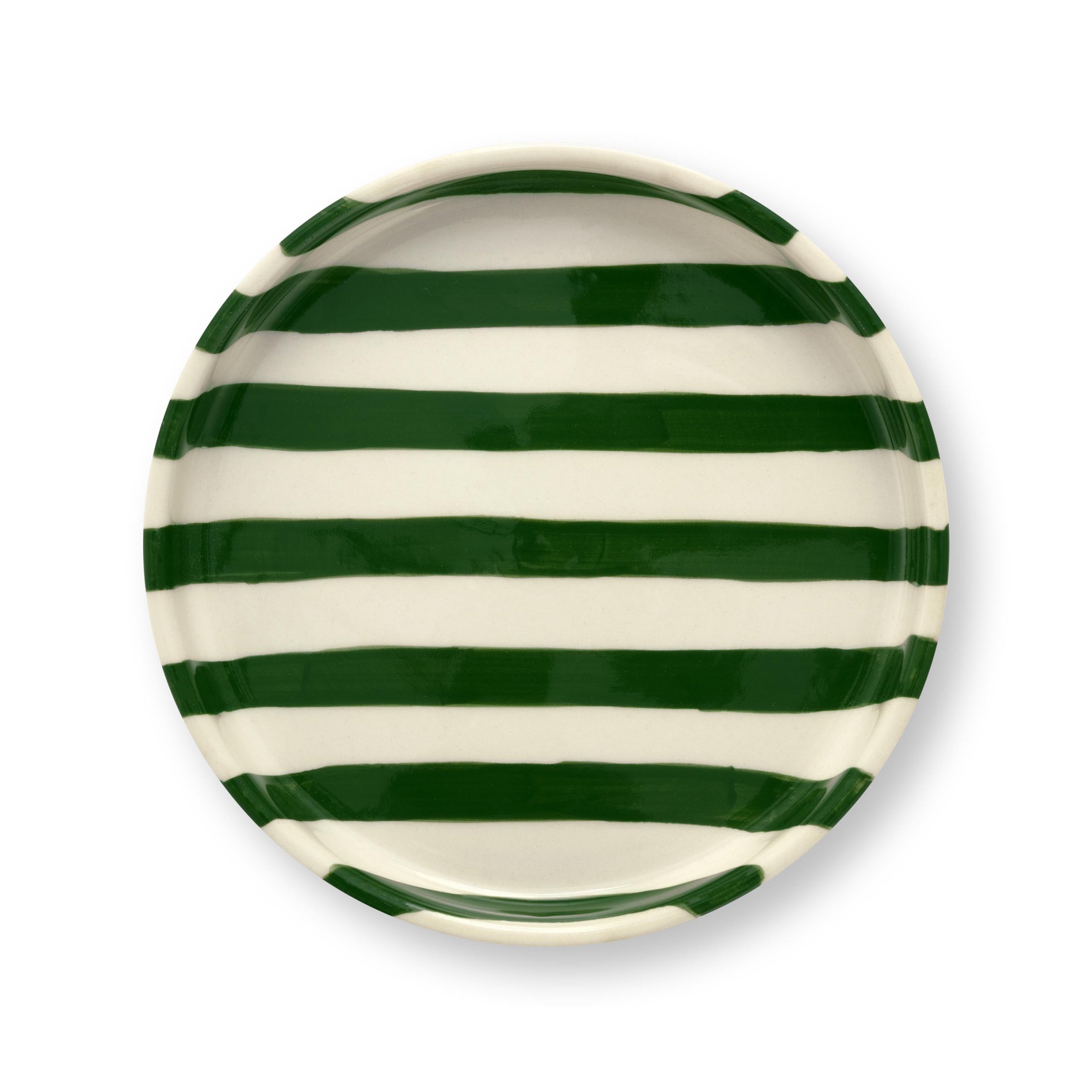 VT Wonen gebaksbord Stripes van stoneware met handgeschilderd strepenpatroon in lila, geel, rood, blauw en groen.