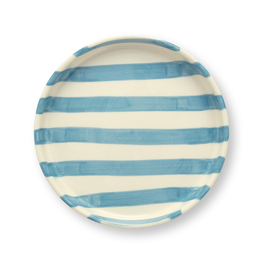 VT Wonen gebaksbord Stripes van stoneware met handgeschilderd strepenpatroon in lila, geel, rood, blauw en groen.