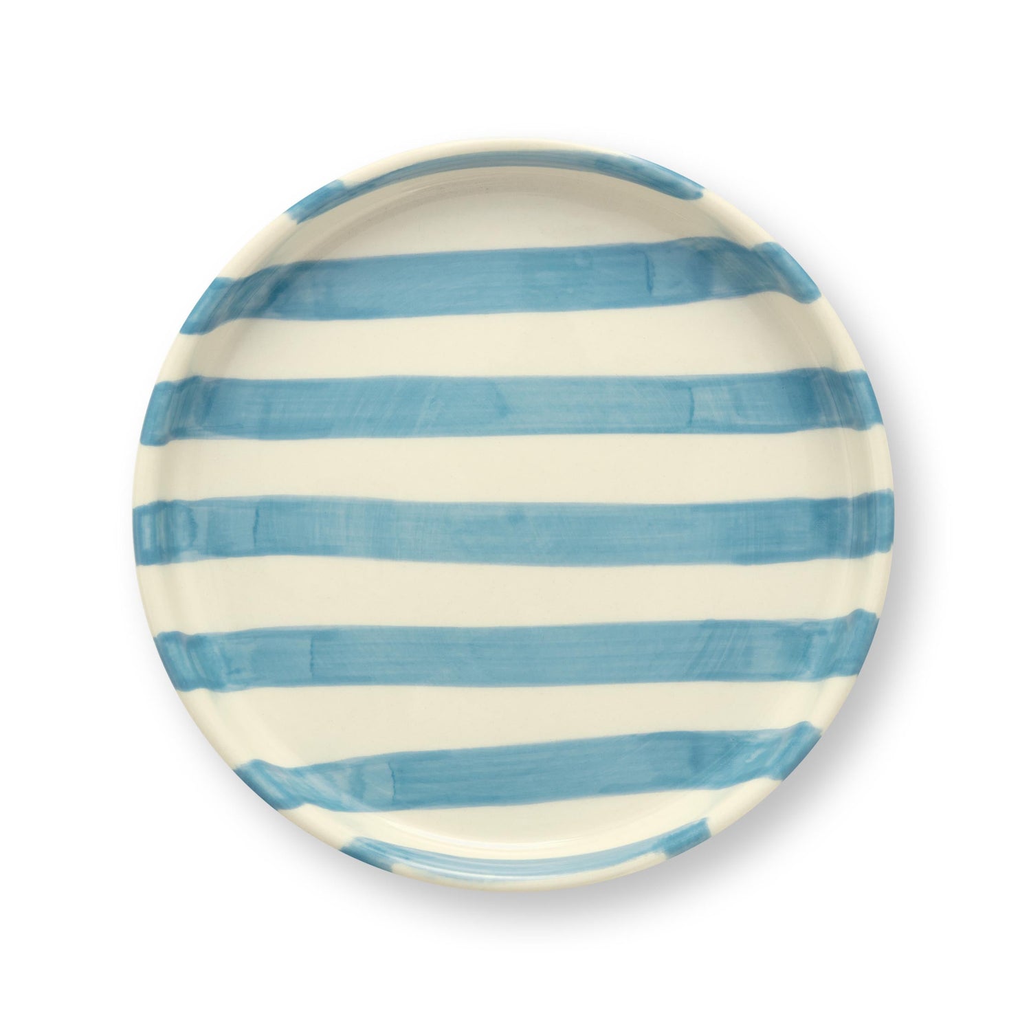 VT Wonen gebaksbord Stripes van stoneware met handgeschilderd strepenpatroon in lila, geel, rood, blauw en groen.