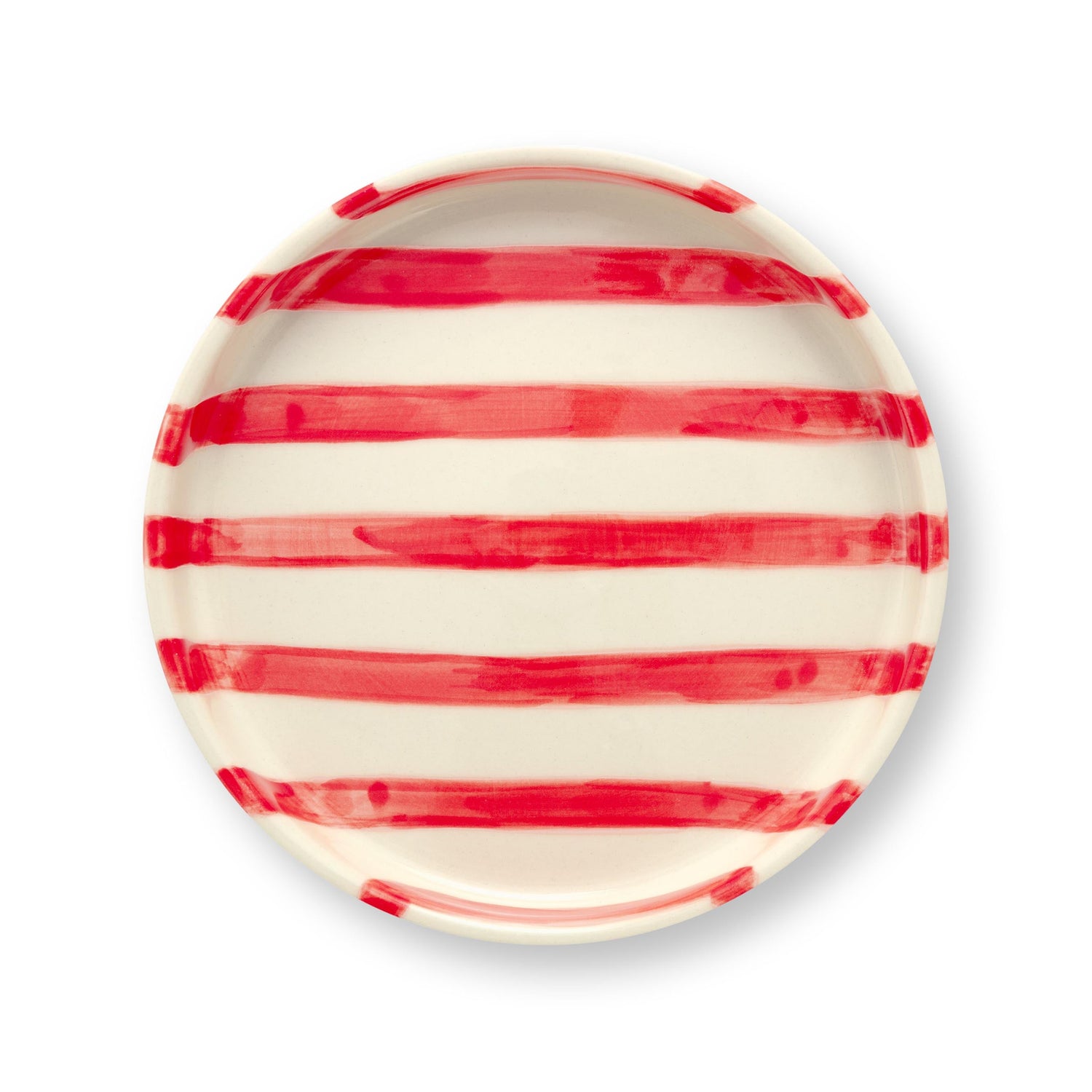 VT Wonen gebaksbord Stripes van stoneware met handgeschilderd strepenpatroon in lila, geel, rood, blauw en groen.