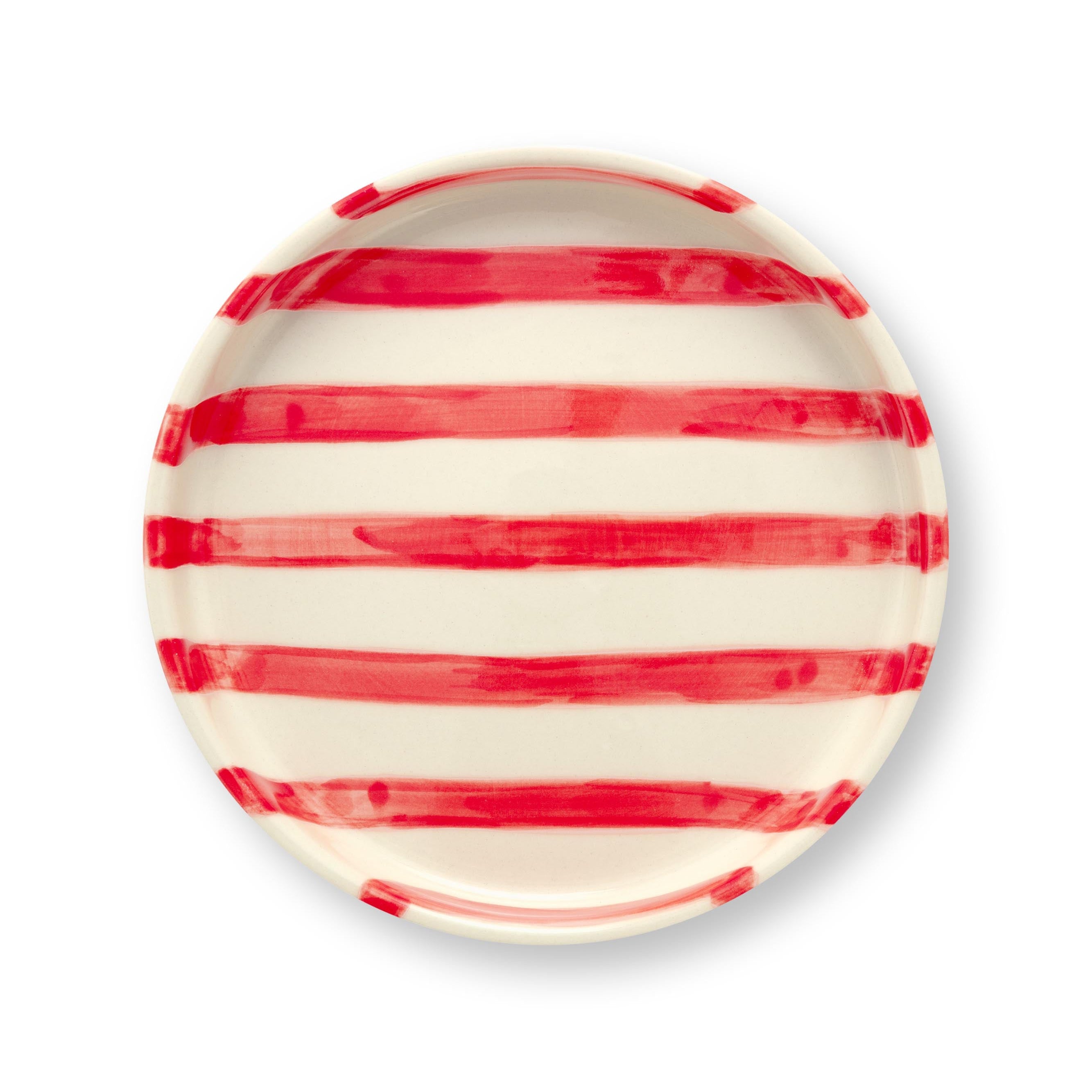 VT Wonen gebaksbord Stripes van stoneware met handgeschilderd strepenpatroon in lila, geel, rood, blauw en groen.