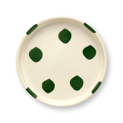 VT Wonen gebaksbord Dots in donkergroen  – handgeschilderd stoneware Ø13 cm
