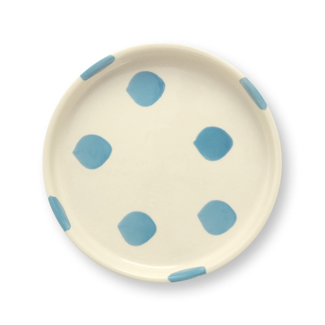 VT Wonen gebaksbord Dots in licht blauw – handgeschilderd stoneware Ø13 cm
