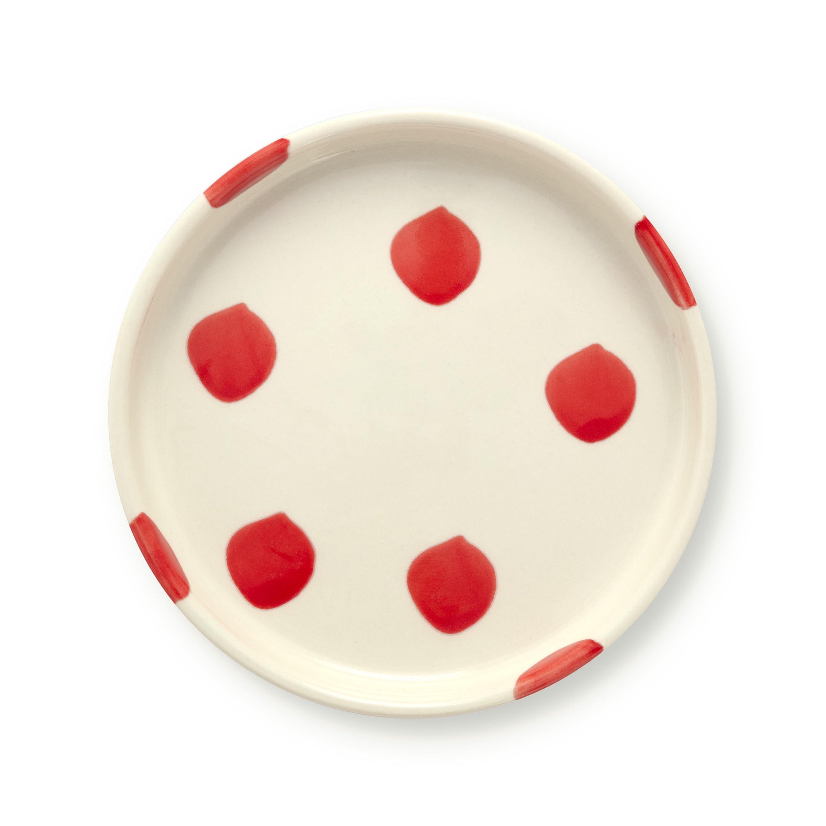 VT Wonen gebaksbord Dots in rood – handgeschilderd stoneware Ø13 cm"