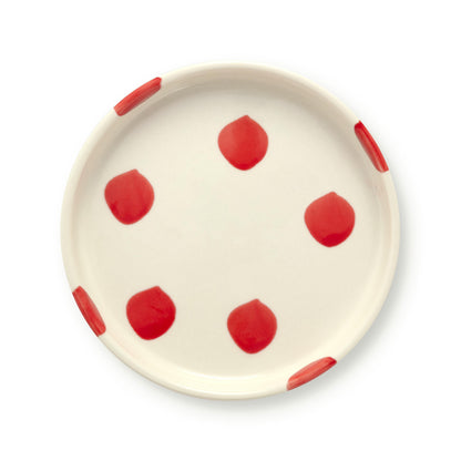 VT Wonen gebaksbord Dots in rood – handgeschilderd stoneware Ø13 cm"