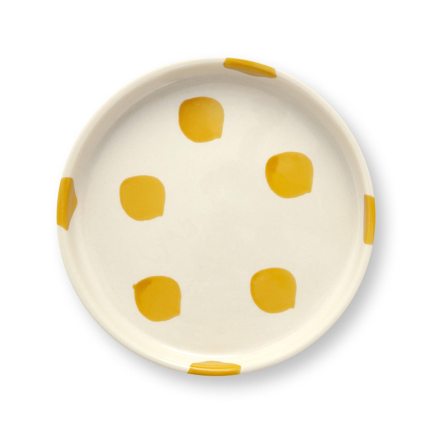 VT Wonen gebaksbord Dots in geel – handgeschilderd stoneware Ø13 cm