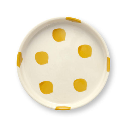 VT Wonen gebaksbord Dots in geel – handgeschilderd stoneware Ø13 cm