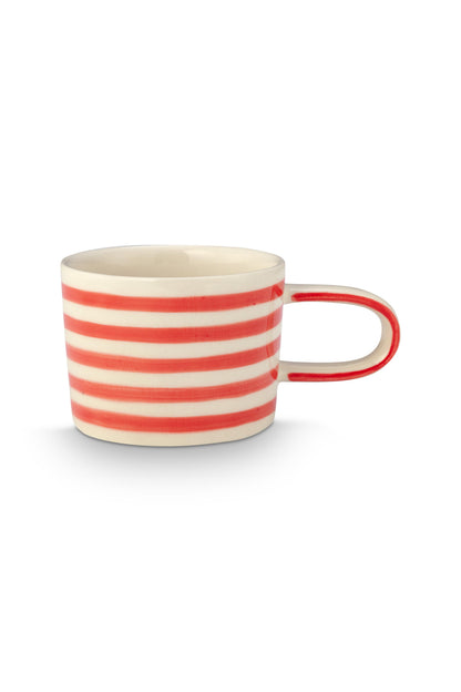VT Wonen Stripes Mok Rood 350 ml – Keramiek Handbeschilderd