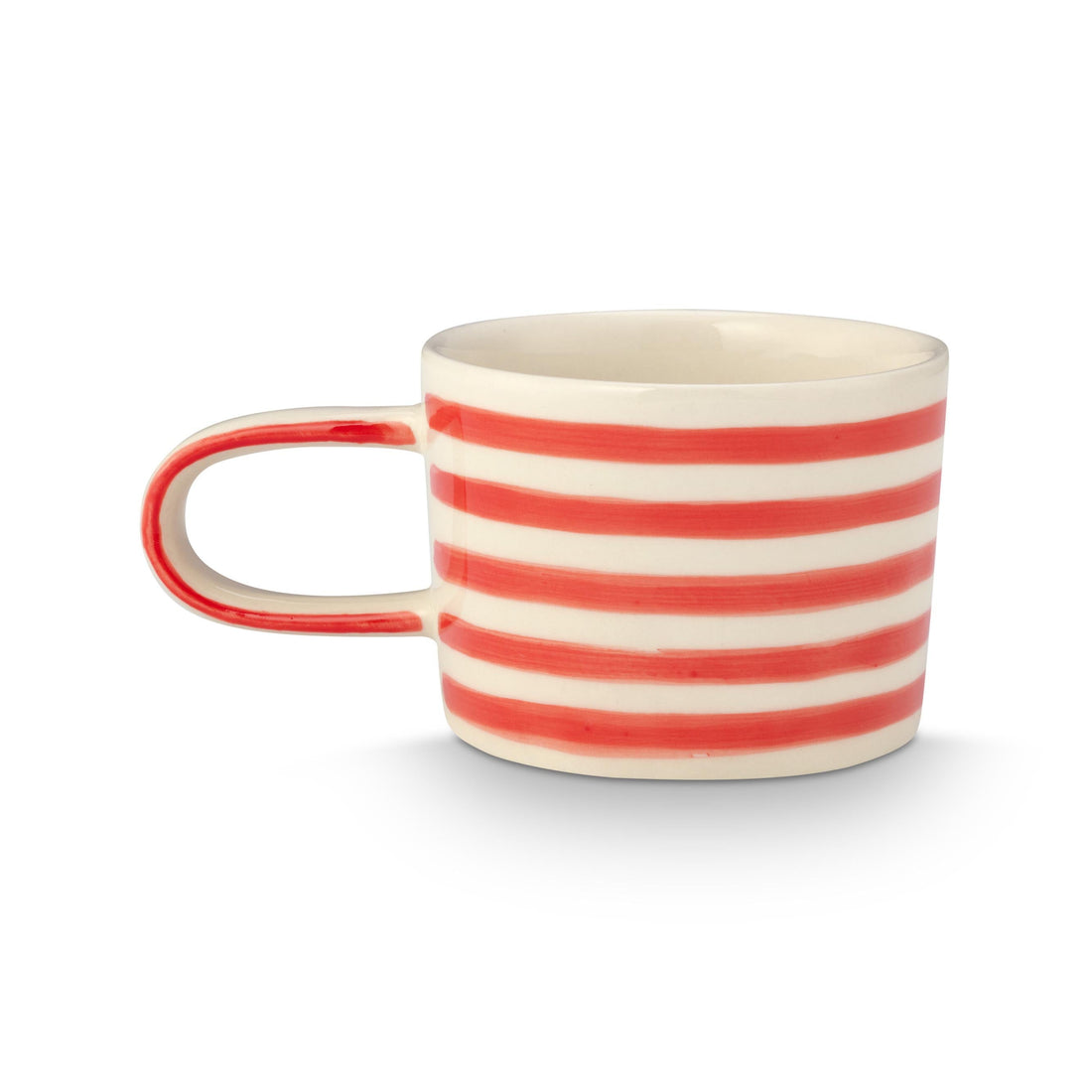 VT Wonen mok Stripes 350 ml in rood, handgeschilderd stoneware met strependesign