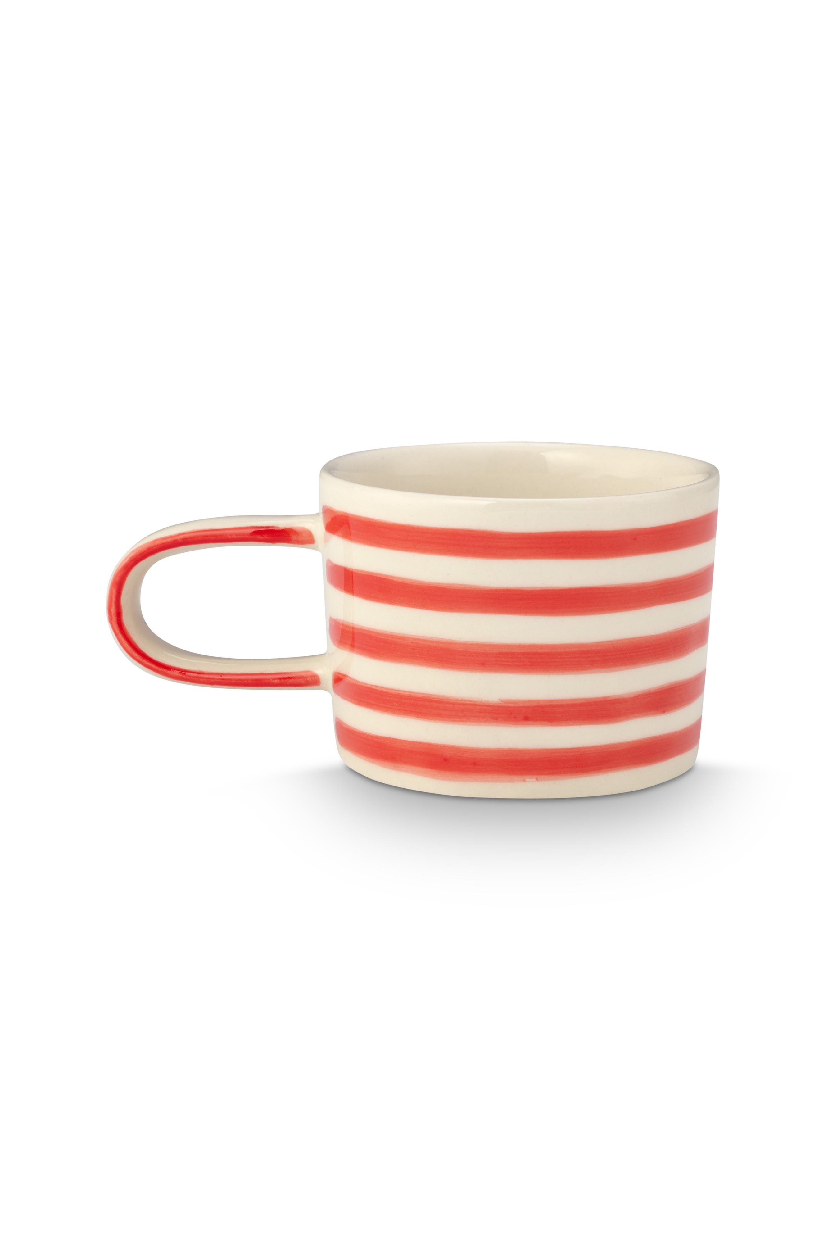 VT Wonen Stripes Mok Rood 350 ml – Keramiek Handbeschilderd