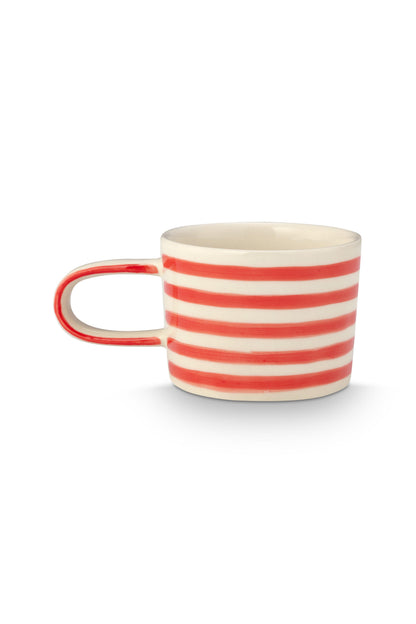 VT Wonen Stripes Mok Rood 350 ml – Keramiek Handbeschilderd