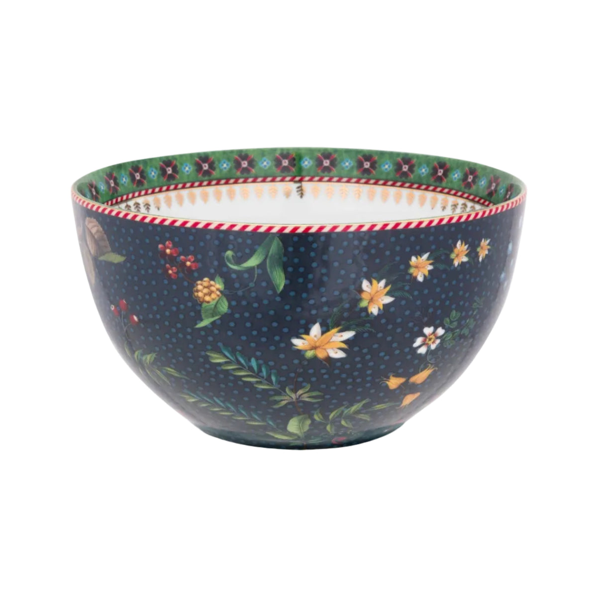 Pip Studio Berry Blues servies kom diameter 15cm - donkerblauw met bloemen en goudaccenten - alleen handwas