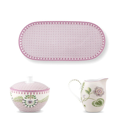 Pip Studio Lily &amp; Lotus Lilac Set van drie Suikerpot, Melkkannetje en Schotel