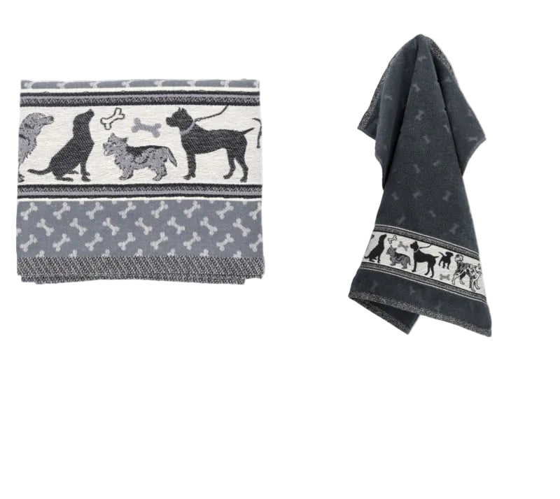 Bunzlau Castle Handdoek en Theedoek Set Honden - Antraciet