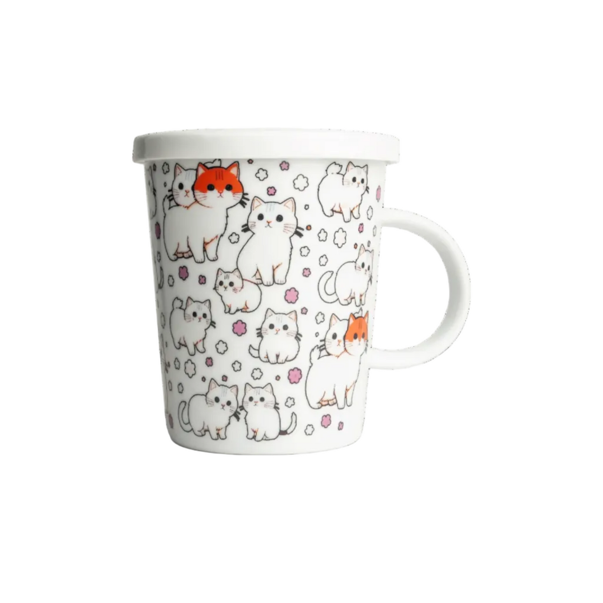 Edo Japan Cats Theebeker met losse theefilter en deksel, illustratie van kawaii katten. Porselein. Vaatwasserbestendig