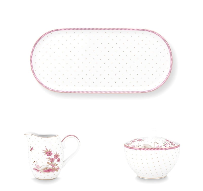 Pip Studio Jolie Pink Set van 3 - Suikerpot, Melkkannetje en Bordje