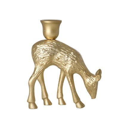 Goldener Hirsch-Kerzenständer aus Gusseisen, 16 cm, Rice by Rice