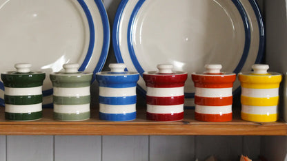 Plank keuken kruidenpotjes Cornishware Spice jars