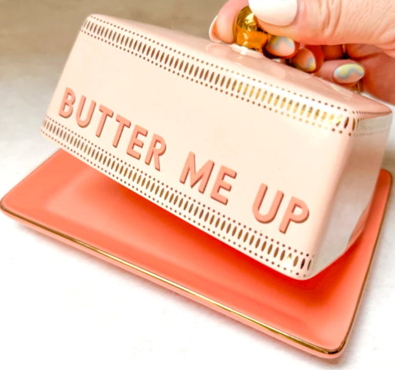 Botervloot roze met oranje. porselein. butter me up Yvonne Ellen London. Alleen handwas