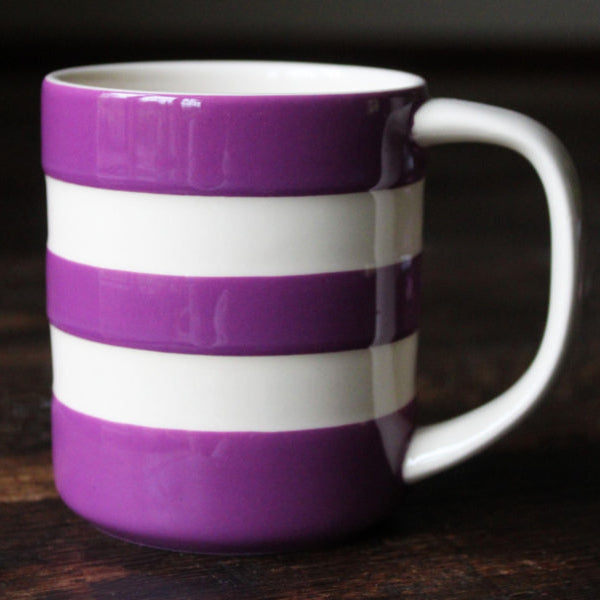 Cornishware Colours Blackberry Mok 280l. Handbeschilderd Paars Wit gestreepte mok. Vaatwasserbestendig