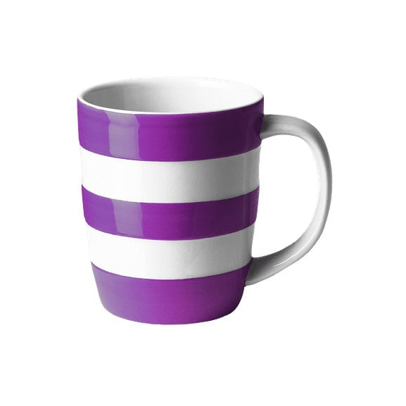 Paars Wit gestreepte mok handbeschilderde strepen. Cornishware Blackberry Mok 340ml