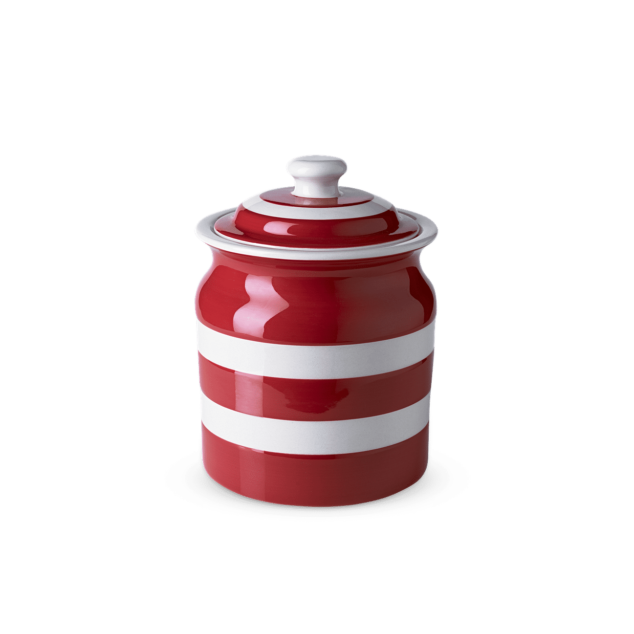 Cornishware Red Voorraadpot - Rood Wit Gestreept - handbeschilderde Rode strepen - voor het bewaren van koffie, rijst of suiker - luchtdicht siliconen ring - losse deksel - aardewerk
