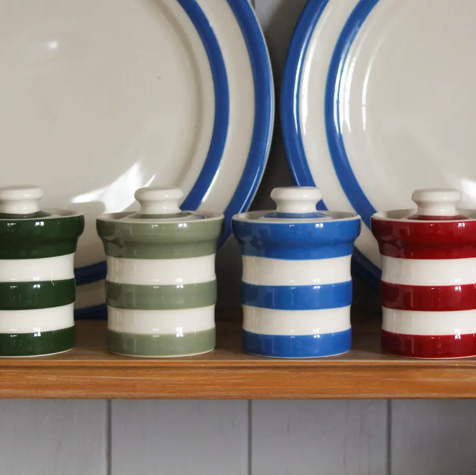 Kruidenpotjes met gestreepte aardewerk Spice Jars van Cornishware