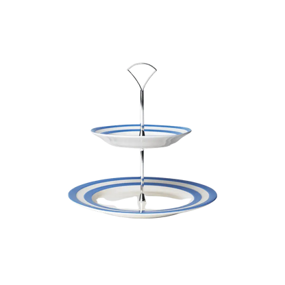 Cornishware Cornishblue Cakestand 2 tier - 2 laags etagere blauw wit gestreept - Engels servies