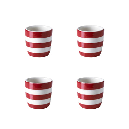 Eierdoppen set van vier rood wit gestreept Cornishware Red, vaatwasserbestendig