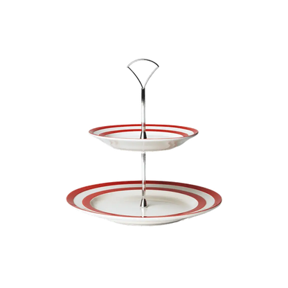 Cornishware Red cakestand 2 tier - rood wit gestreepte etagere 2 laags