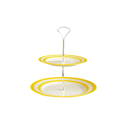 Cornishware Yellow Cakestand 2 tier - Geel wit gestreepte etagere 2 lagen