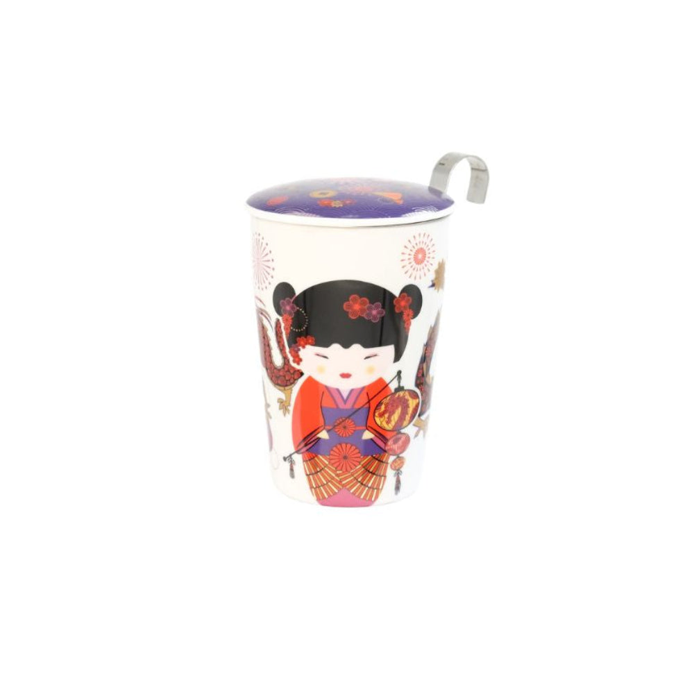 Eigenart Teaeve Geisha fire dubbelwandige theebeker met een geisha in rood 