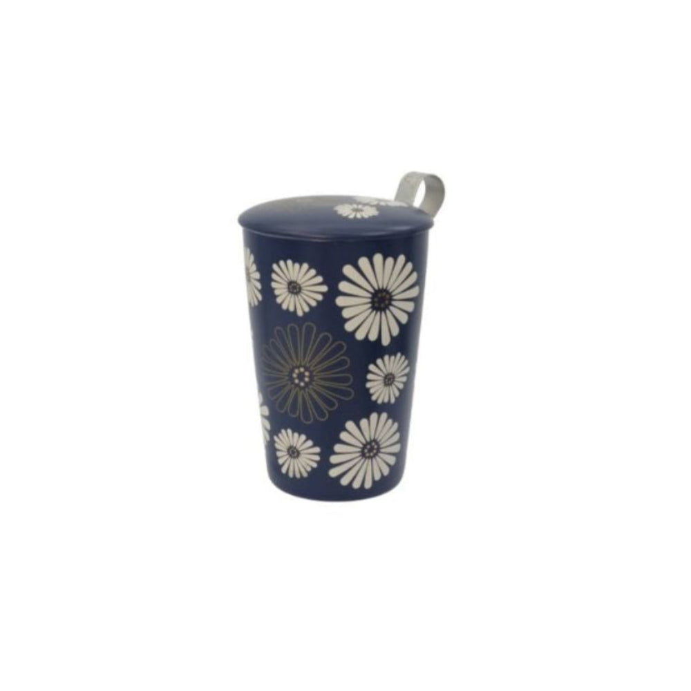 Eigenart Teaeve Amami blauw dubbelwandige theebeker donkerblauw met witte bloemen