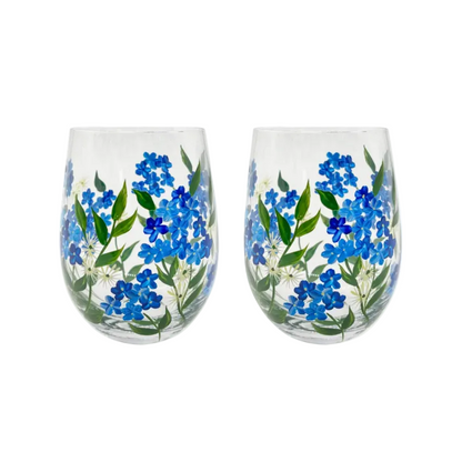 Set van 2 Livellara Milano waterglazen met blauwe Vergeet‑mij‑nietjes, handbeschilderd, 450 ml