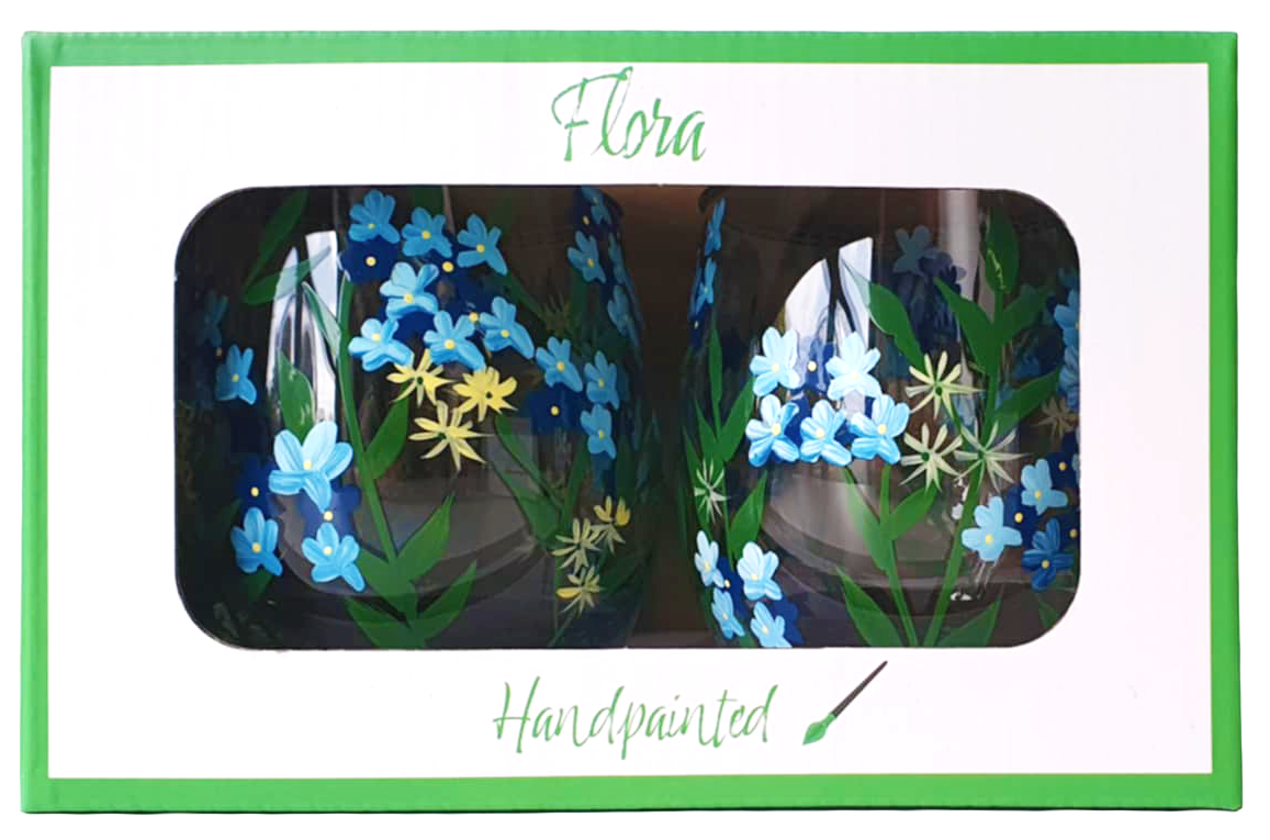 Blauw Livellara Milano waterglas 450 ml met bloemendessin